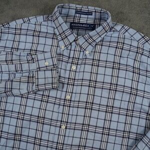 MagnaReady Button Down Shirt Mens Large Blue Plaid Magnetic Closure Long Sleeve